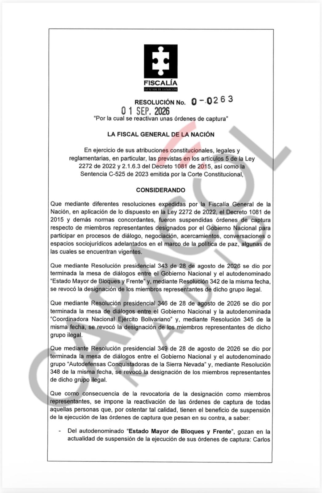 Resolución de la Fiscalía número 01