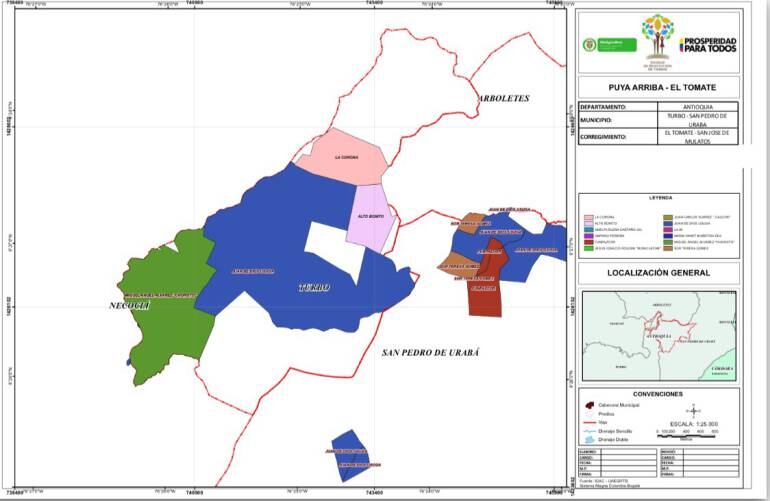 Mapa donde se ubican los predios despojados.