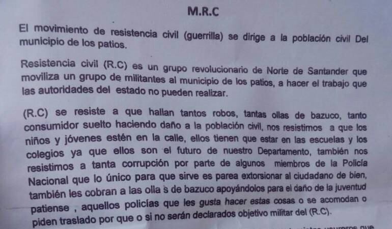 La comunidad expresa temor por la circulación de este escrito.