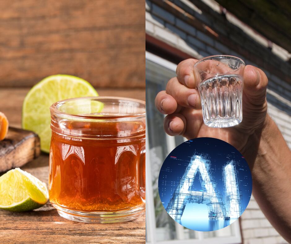 Vaso de Aguapanela, Aguardiente y logo IA (Getty Images)