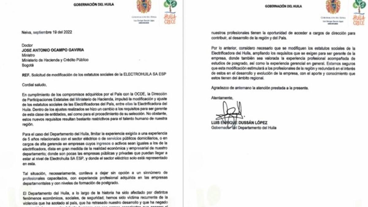 Gobernador del Huila pidió modificación de estatutos sociales de Electrohuila