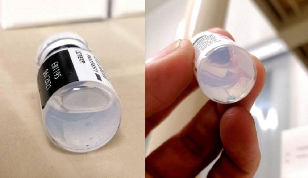 Unidades de vacuna COVID con partículas irregulares.