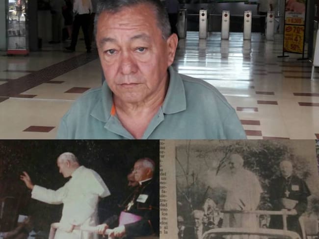 Libaniel Cañas guarda como un tesoro algunas fotos en las que aparece manejando el papamóvil y lo recortes de periódicos de la visita de Juan Pablo Segundo a Chinchiná. 
