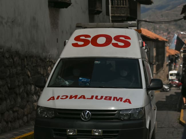 An ambulance seen in the old Cusco San Blas district.On Friday, 15 April, 2022, in Cusco, Peru. (Photo by Artur Widak/NurPhoto via Getty Images)