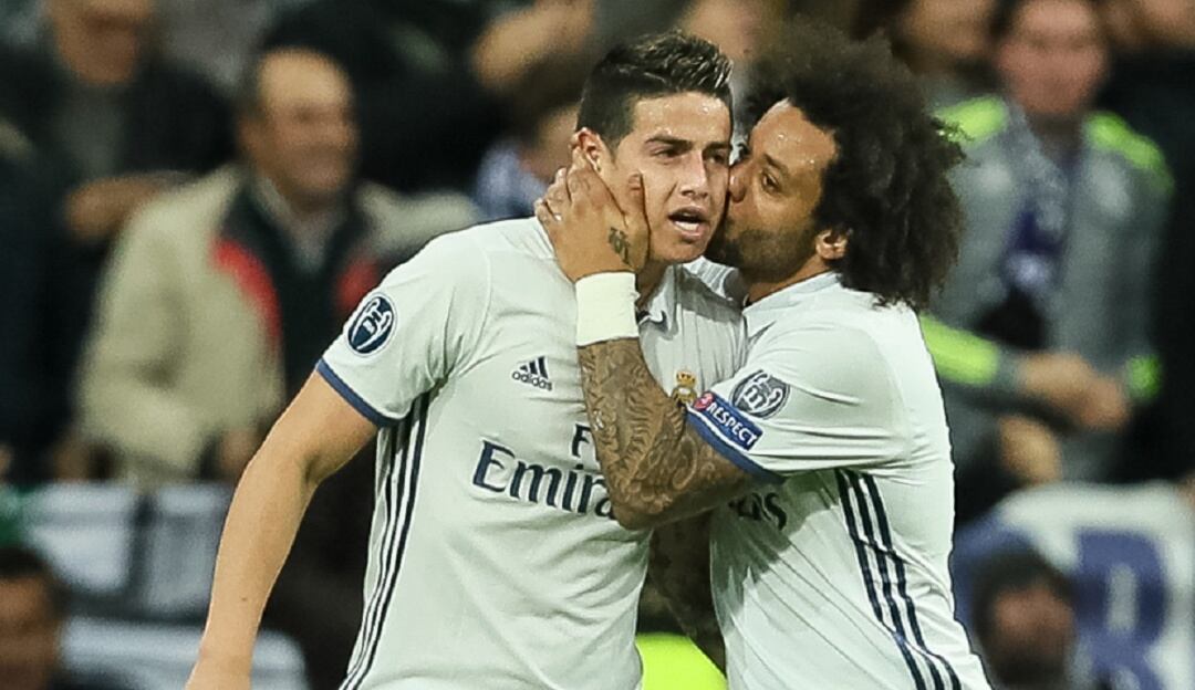 James y Marcelo durante una de sus cuatro temporadas juntos en el Real Madrid.