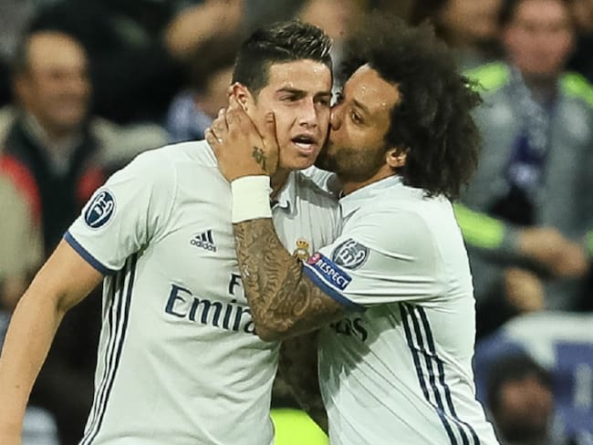 James y Marcelo durante una de sus cuatro temporadas juntos en el Real Madrid.