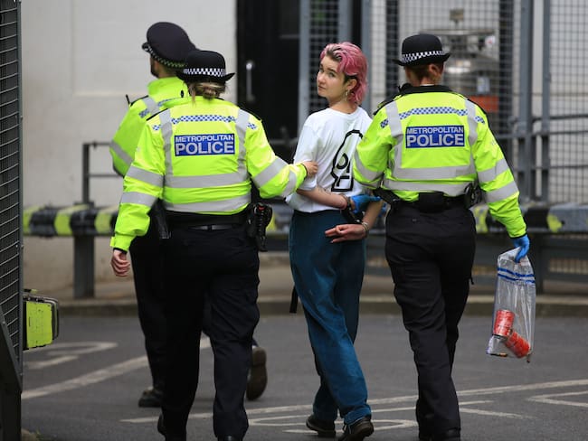 Detención de una de las activistas que arrojó sopa al cuadro &quot;Los Girasoles&quot;, de Vincent Van Gogh, en Londres (Inglaterra).