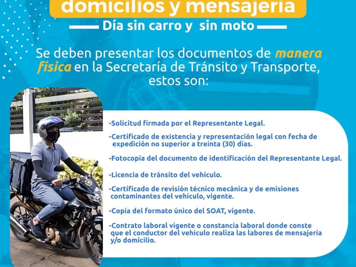 ¿Hasta cuando los domicilios y mensajeros puedan sacar el permiso para día sin carro?