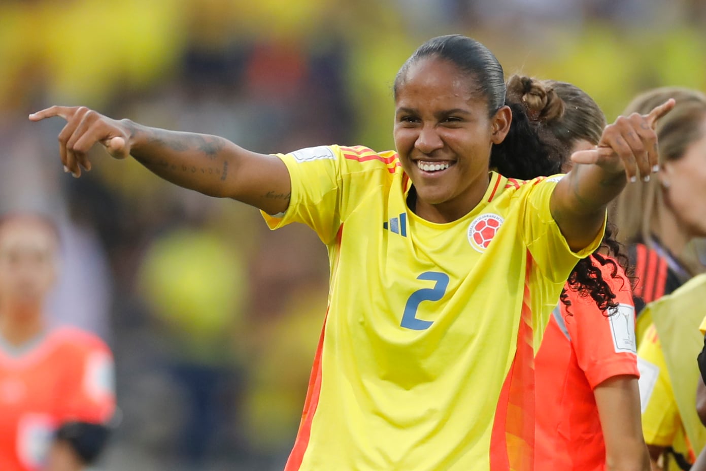 AMDEP6149. MEDELLÍN (COLOMBIA), 06/09/2024.- Mary Álvarez de Colombia celebra su gol este viernes, en un partido del grupo A de la Copa Mundial Femenina sub-20 entre las selecciones de México y Colombia en estadio Atanasio Girardot en Medellín (Colombia). EFE/ Luis Eduardo Noriega Arboleda