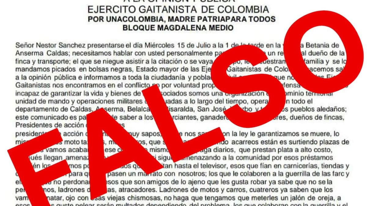 Autoridades en Caldas desmienten que panfletos enviados a la población sean de grupos criminales