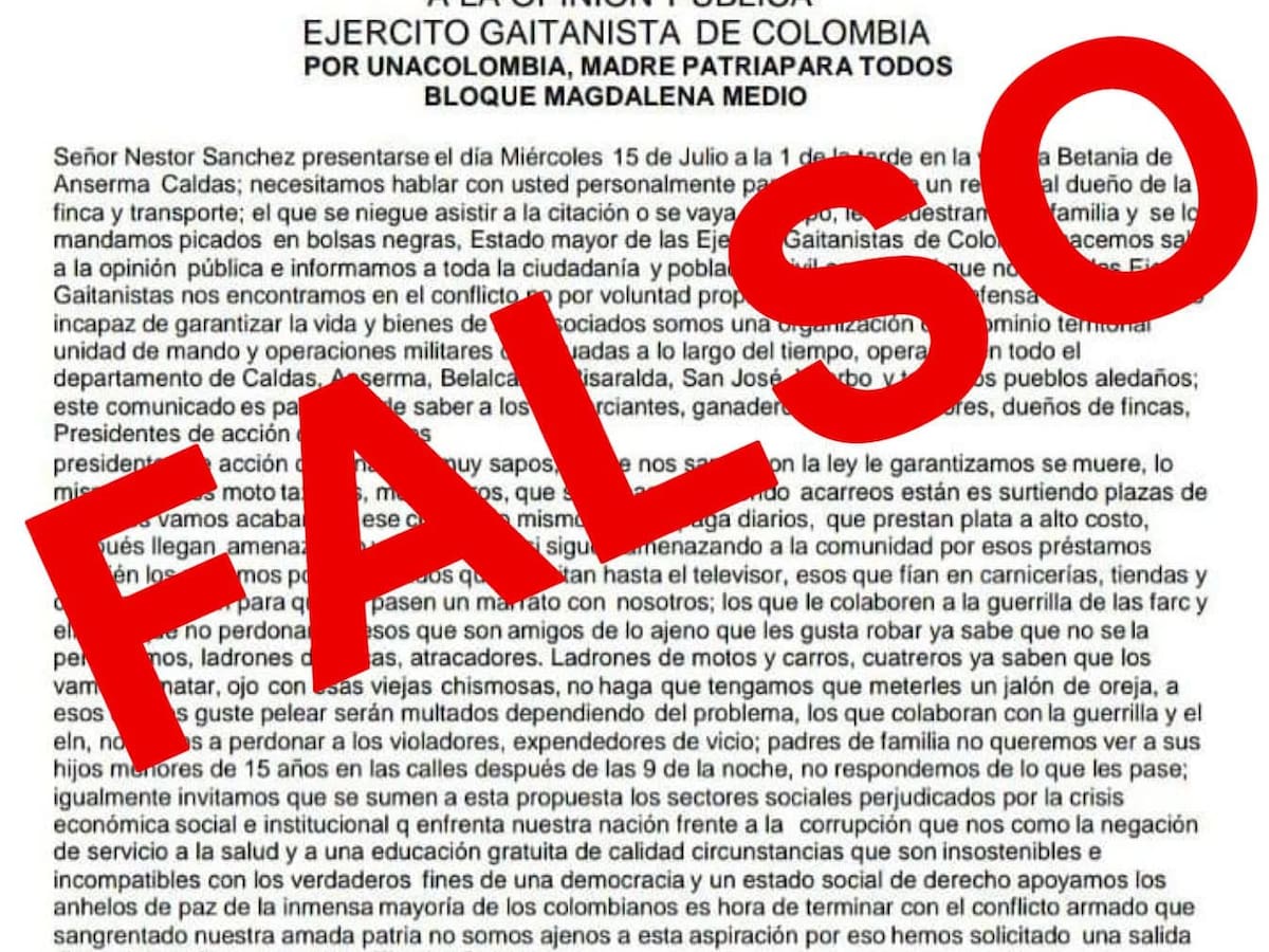 Autoridades en Caldas desmienten que panfletos enviados a la población sean de grupos criminales
