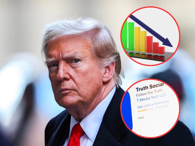 Imagen del expresidente de Estados Unidos Donald Trump junto a gráficas descendentes y su red social Truth Social - Sebastian Montes.