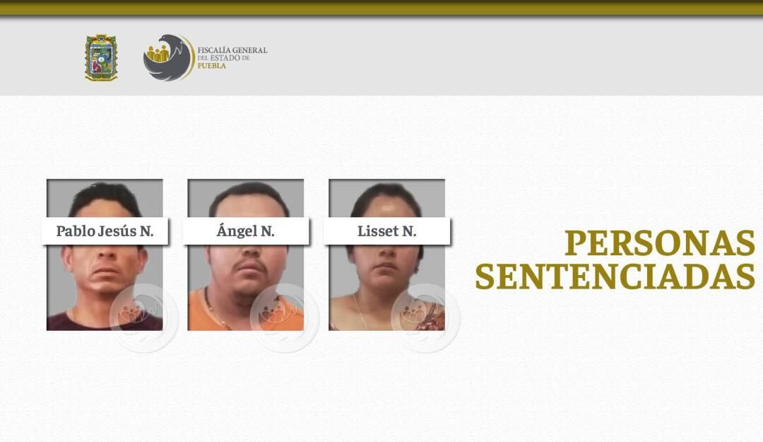 Las tres personas sentenciadas por el asesinato de tres estudiantes y un conductor de Uber en México.                      Foto: Fiscalía de Puebla (México). 