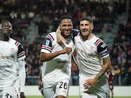 Yerry Mina (#26 Cagliari Calcio) celebrates a goal during the Serie A TIM match between Cagliari Calcio and Torino FC in Italy on May 17, 2026. (Photo by Alessandro Tocco/NurPhoto via Getty Images)