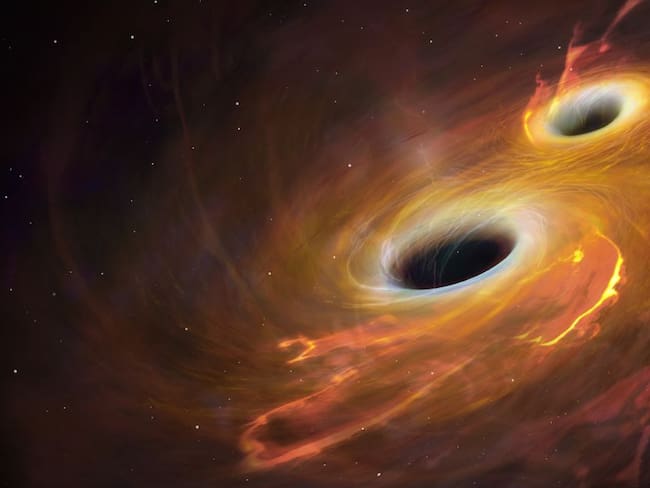 Representación de un sistema de agujeros negros binarios