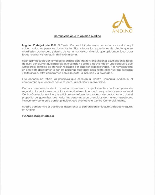 Comunicado del centro comercial ante hecho de discriminación. Foto: suministrada.