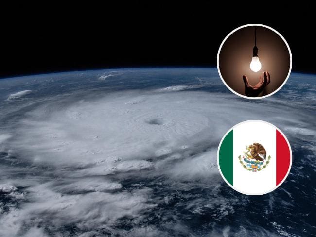 Huracán Beryl junto a foco de bombillo y bandera de México - Imagen de referencia