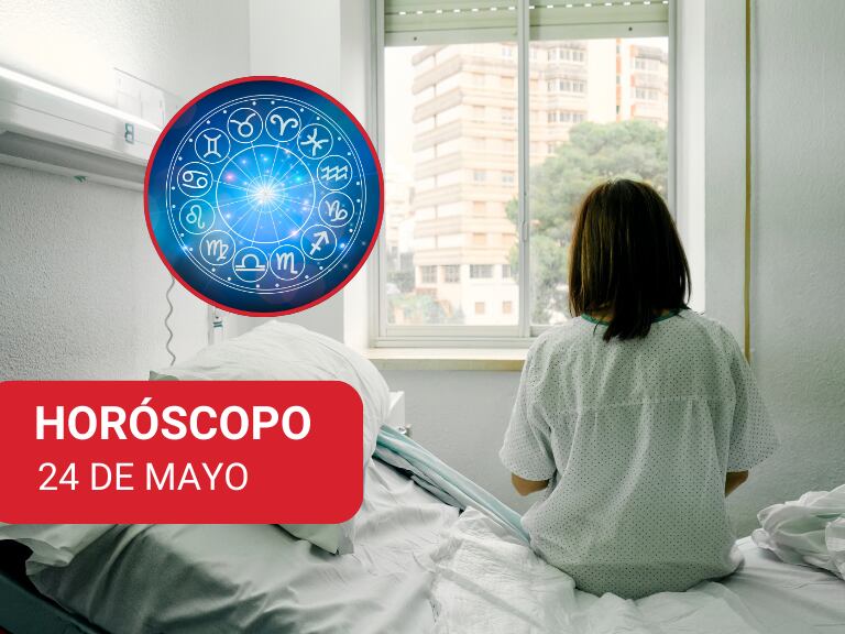 Persona en la habitación de un hospital y de fondo una Ilustración alusiva a los signos del horóscopo (Fotos vía Getty Images)