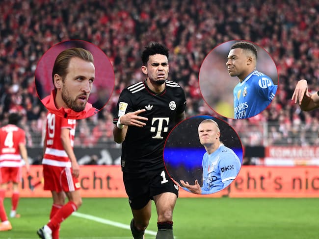 Luis Fernando Díaz Marulanda de Selección Colombia y Bayern Múnich y Kylian Mbappé, Harry Kane y Erling Haaland / Getty Images.