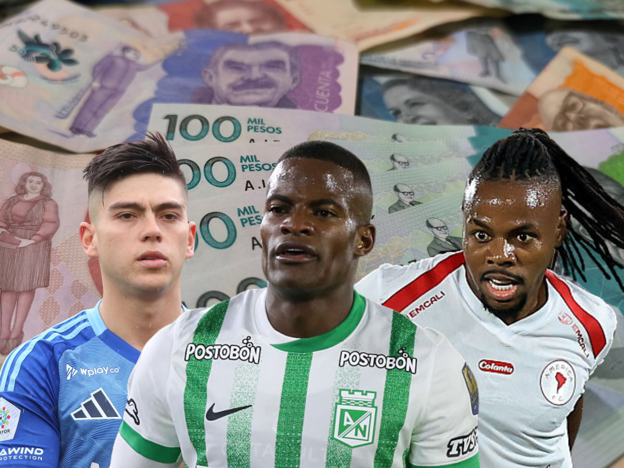 Dinero, Daniel Ruiz, Andrés Román y Jhon Murillo. Fotos: Getty Images / (Photo by Daniel Garzon Herazo/NurPhoto via Getty Images) / (Photo by Daniel Garzon Herazo/NurPhoto via Getty Images) / (Photo by Buda Mendes/Getty Images)