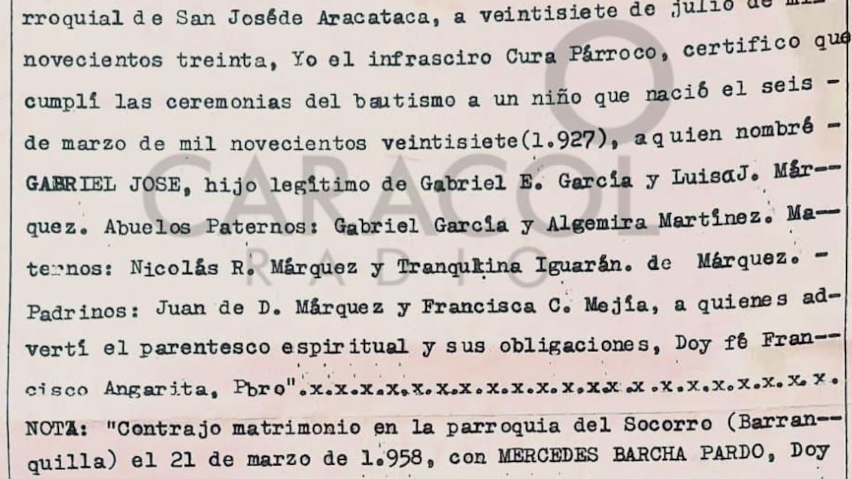 Encontramos la partida de bautismo de ‘Gabo’ en su natal Aracataca