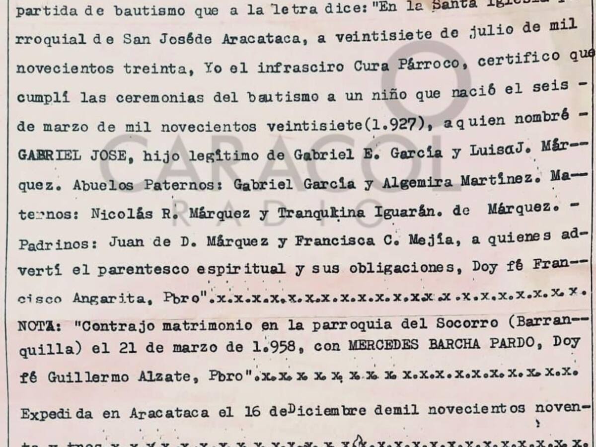 Encontramos la partida de bautismo de ‘Gabo’ en su natal Aracataca