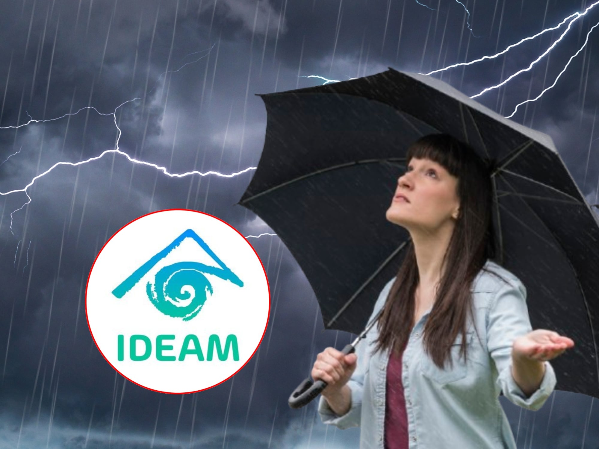 Lluvias y logo del Idema. Fotos: Getty Images / X @IDEAMColombia