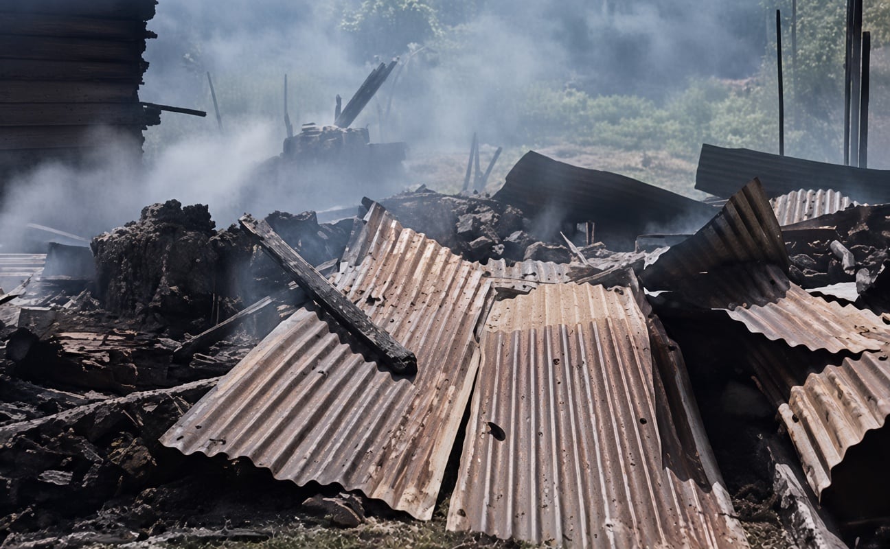 Una vivienda del corregimiento El Pedregal resultó destruida en medio de las confrontaciones. Crédito: Suministrada.
