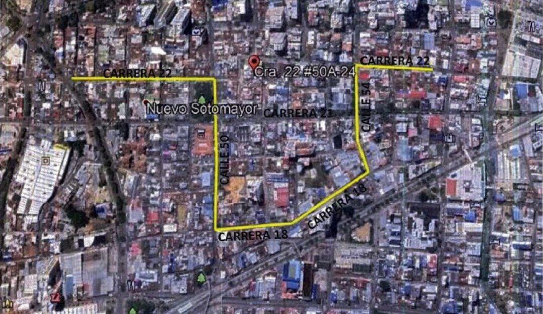 Cierre total de la carrera 22 con calles 50 y 51