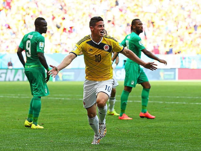 James Rodríguez festeja su gol ante Costa de Marfil en Brasil 2014 / Getty Images