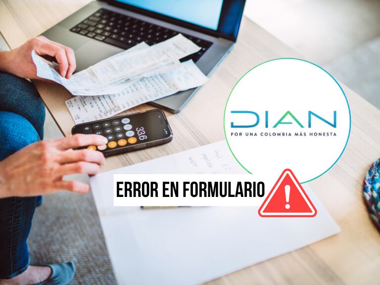 Persona haciendo cuentas con facturas de compra / Logo de la DIAN (Getty Images)