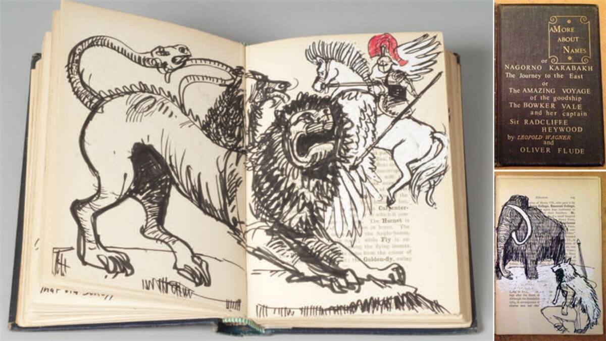 Kyra Clegg transformó el libro de 1829 de William Cobbett sobre la gramática francesa en un  "cuaderno de viaje imaginario" del periplo del autor a través de la Francia revolucionaria, incluyendo cartas, tarjetas postales, dibujos y obras de arte. Foto: Kyra Clegg.