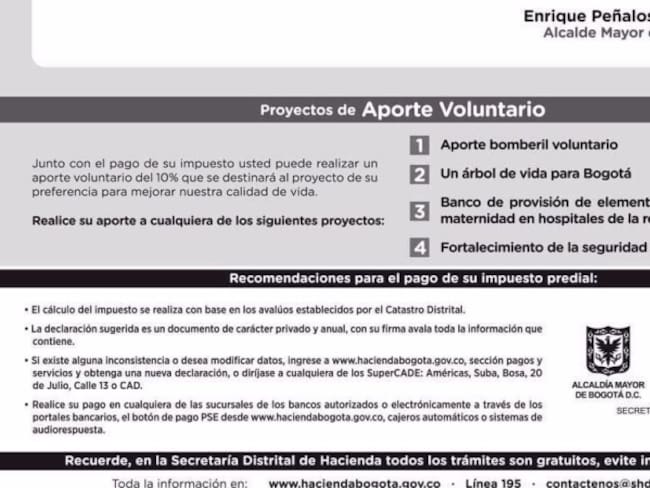 Próximos formularios de impuestos en Bogotá incluirán aporte voluntario a seguridad