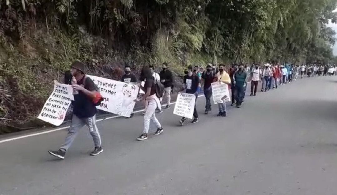 Imagen de la minga indígena del 28A en Riosucio, Caldas.
