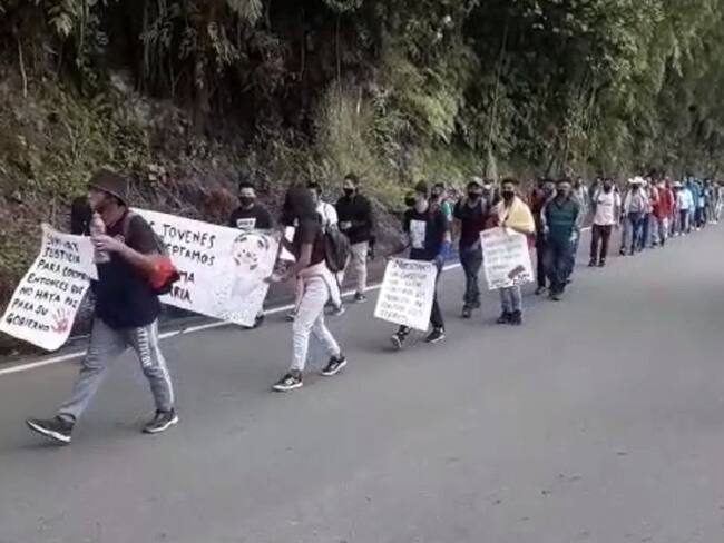 Imagen de la minga indígena del 28A en Riosucio, Caldas.