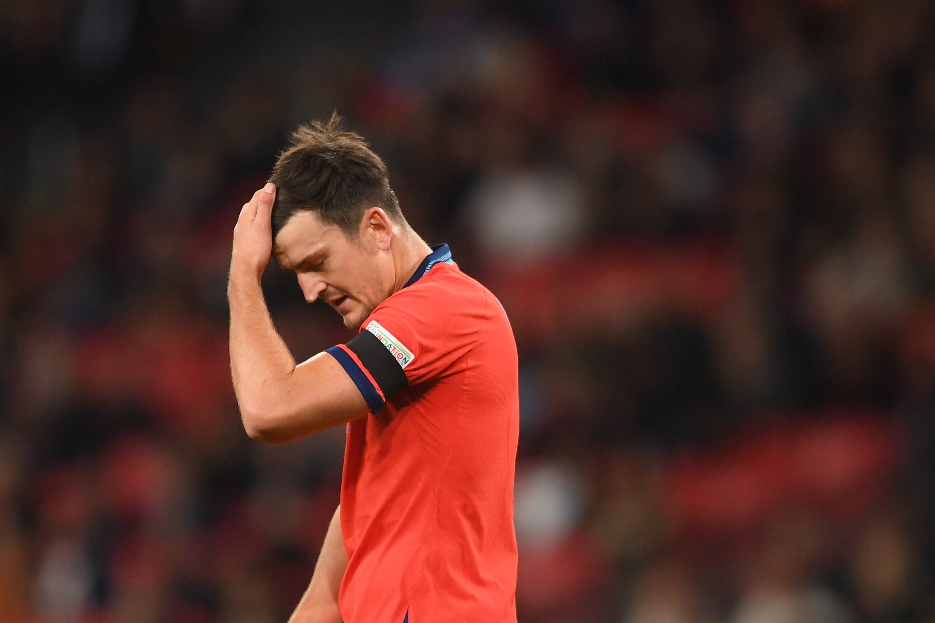 Harry Maguire recibió críticas en el empate a tres de Inglaterra con Alemania.