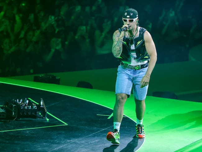 LAS VEGAS, NEVADA - MAY 10: Feid performs during a stop of his FerxxoCalipsis tour at Michelob ULTRA Arena on May 10, 2024 in Las Vegas, Nevada. (Photo by Ethan Miller/Getty Images)