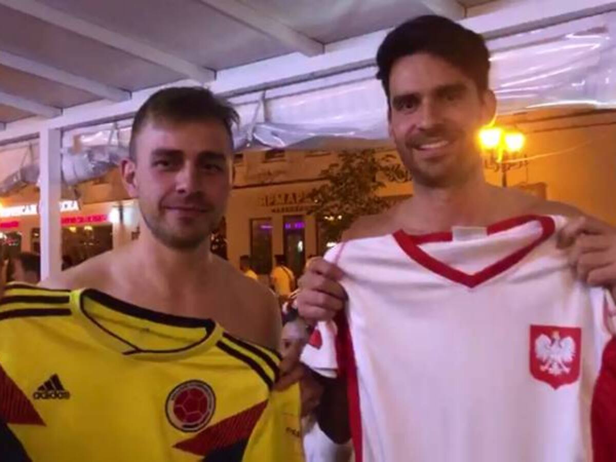 Rivales en la cancha y amigos en la vida, colombianos y polacos en Rusia