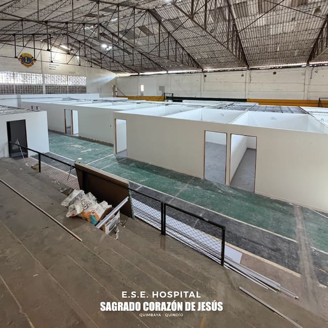 Obras del coliseo de Quimbaya para traslado del hospital- cortesía Facebook