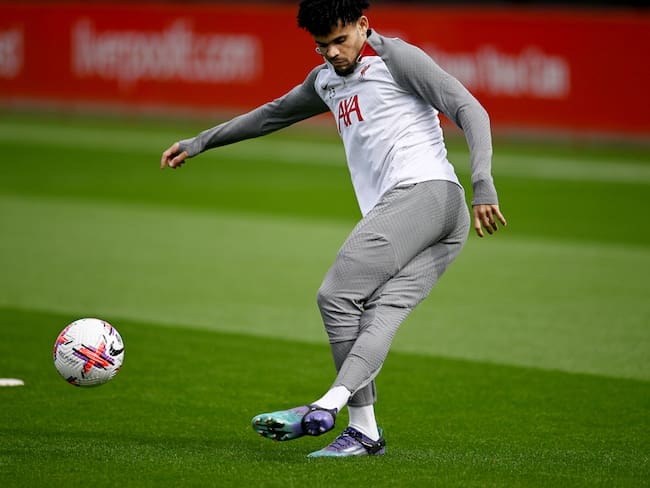 KIRKBY, ENGLAND - MARCH 30: (THE SUN OUT, THE SUN ON SUNDAY OUT) Luis Diaz of Liverpool during a training session at AXA Training Centre on March 30, 2023 in Kirkby, England. (Photo by Andrew Powell/Liverpool FC via Getty Images)