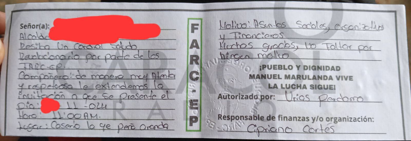 Panfleto amenazas alcaldes