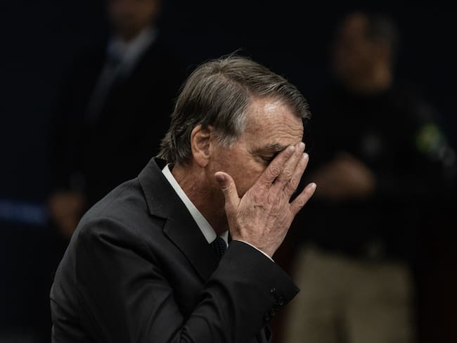 El expresidente de Brasil, Jair Bolsonaro, durante una sesión de interrogatorio en el juicio en su contra.
(Foto: Arthur Menescal/Getty Images)