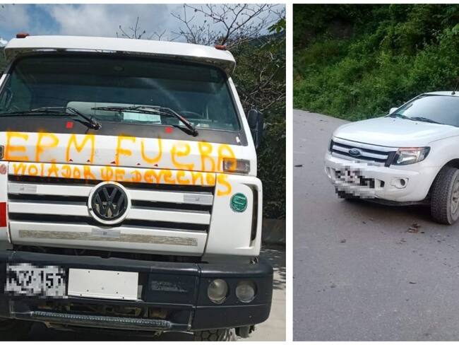 Varias personas retuvieron y pintaron cinco vehículos de Hidroituango