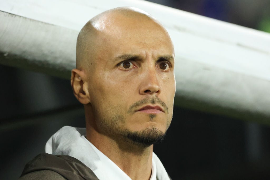 BOGOTA, COLOMBIA - FEBRUARY 8: Millonarios Head Coach David Gonzalez looks on during a Liga Colombiana match between Millonarios and La Equidad at Estadio El Campin on February 8, 2025 in Bogota, Colombia. (Photo by Santiago Arenas/Eurasia Sport Images/Getty Images)