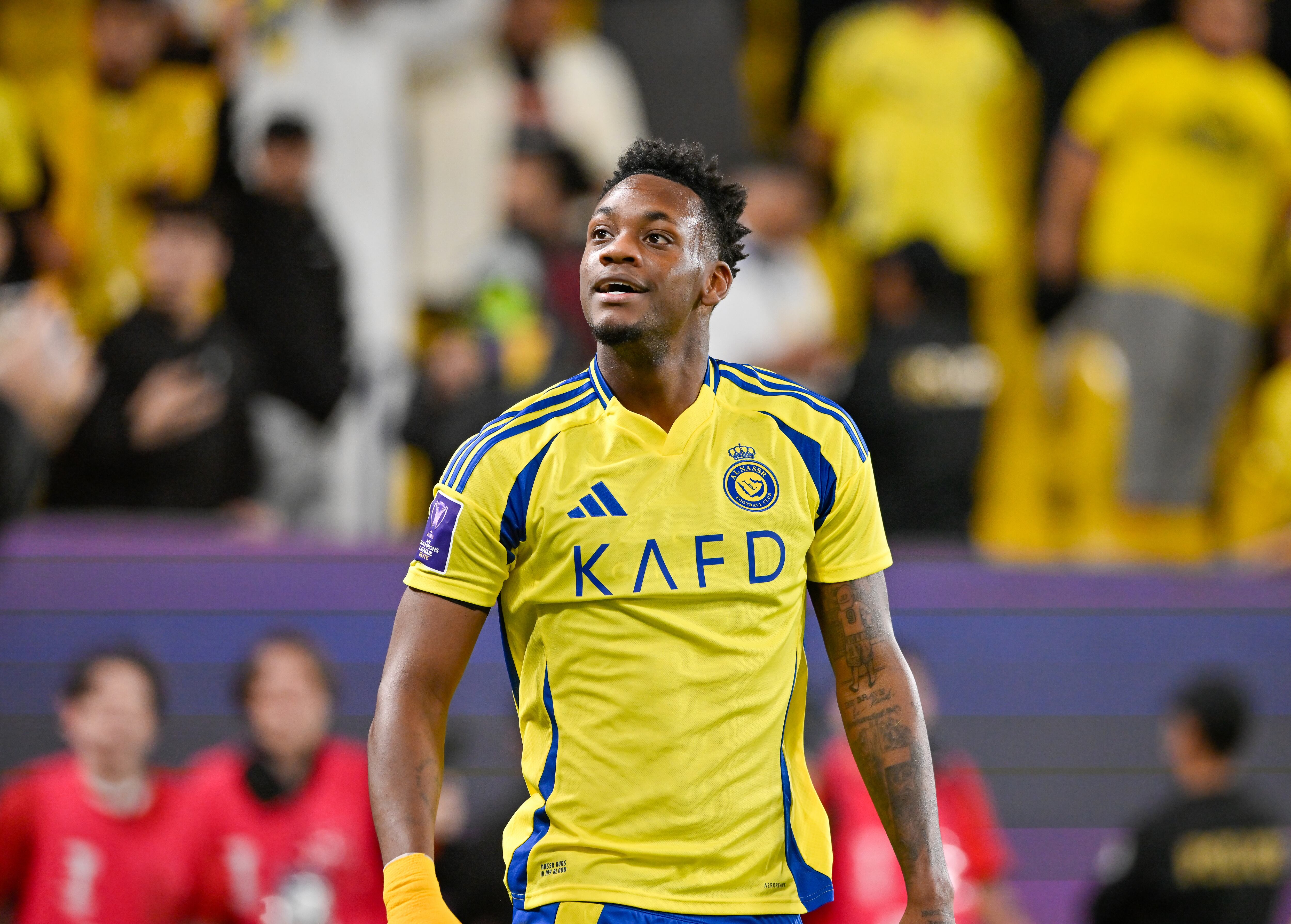 RIYADH, SAUDI ARABIA - MARCH 10: Jhon Duran of Al-Nassr celebrates after a goal during AFC Champions League Elite football match between Al-Nassr and Esteghlal at Al-Awwal Park in Riyadh, Saudi Arabia on March 10, 2025. (Photo by Mohammed Saad/Anadolu via Getty Images)