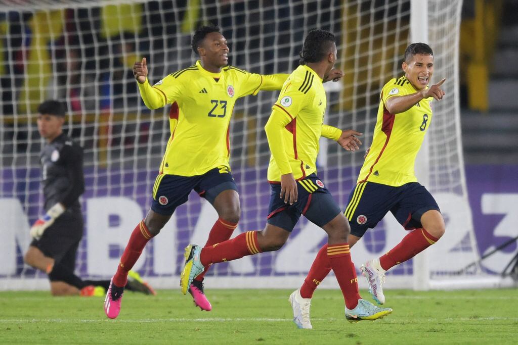 Celebración de la Selección Colombia ante Paraguay (Photo by DANIEL MUNOZ / AFP) (Photo by DANIEL MUNOZ/AFP via Getty Images)