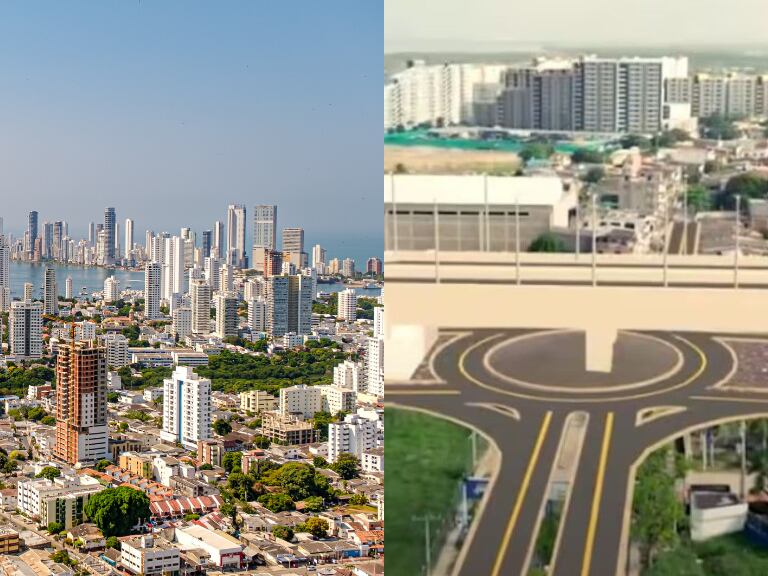 Vista panorámica de la ciudad de cartagena y al lado una imagen de referencia de una de las obras que se proyectan para esta ciudad (Fotos vía Getty Images y Cortesía)