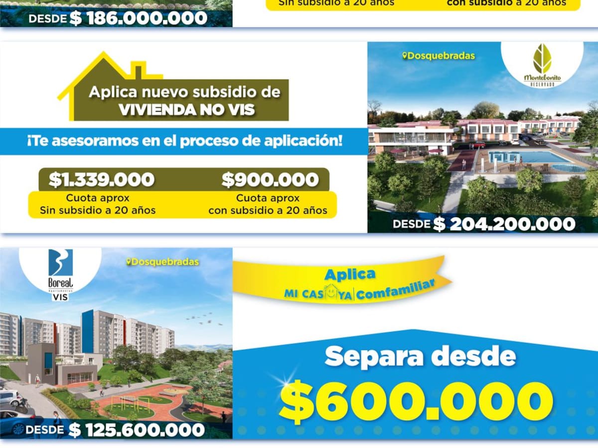 Con los subsidios no VIS invierta en los proyectos de Asul Casas Felices.