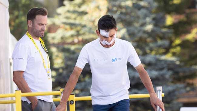Einer Rubio tras salir del centro médico en el que fue atentido luego de su accidente en la etapa 19 del Tour de Francia / Foto: Dani Sanchez AS