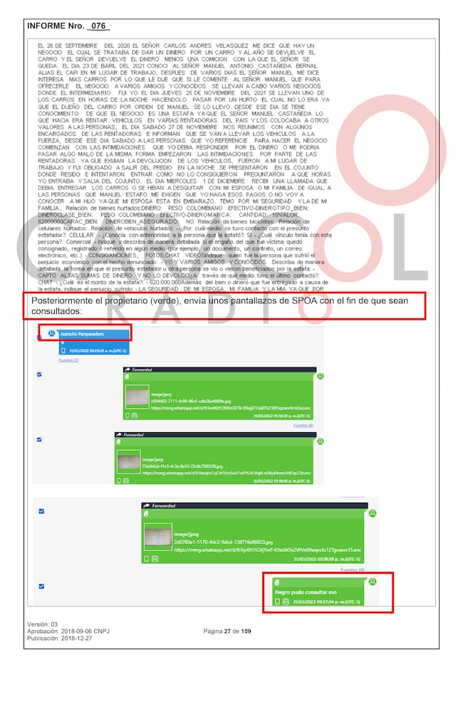 Los chats hallados en el celular del 'narco-chofer' Manuel Antonio Castañeda